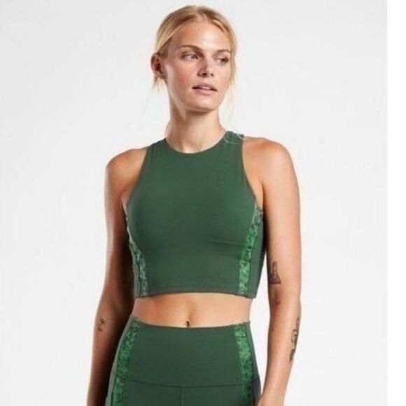 Athleta Conscious Crop Long Line Sports Bra Jade Green Camo Small - Picture 2 of 6